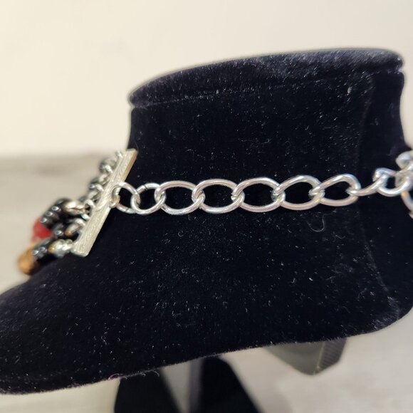 Multistrand Layered Beaded Necklace With Toggle Clasp In Red Black & Brown Tones - Picture 5 of 8